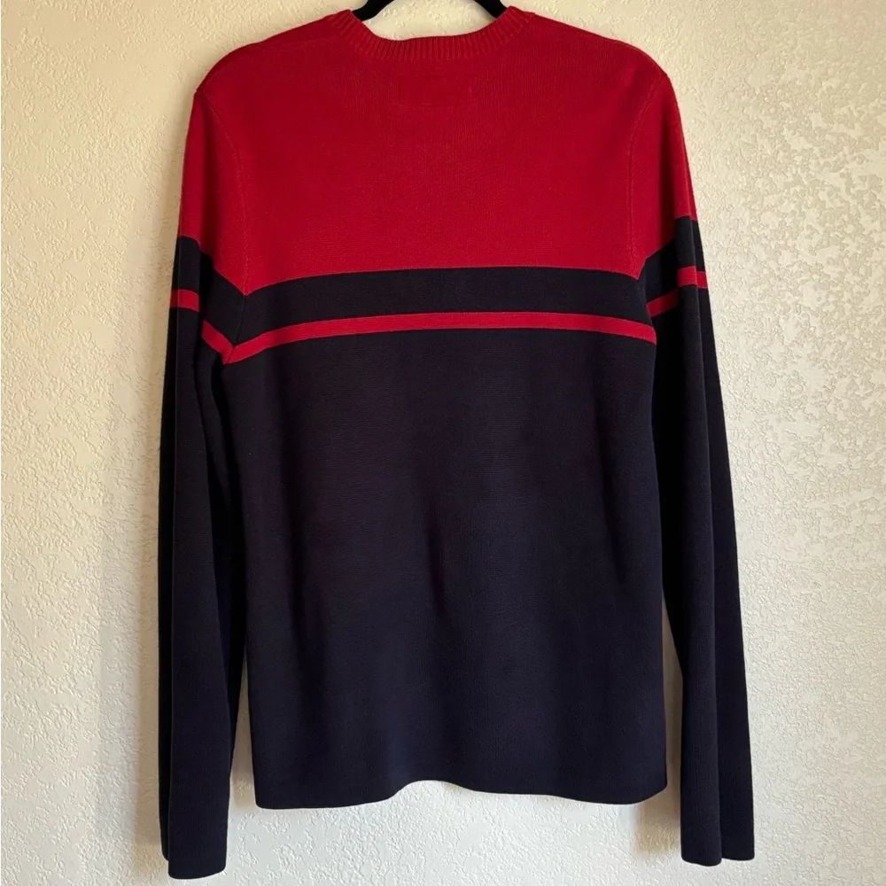Vintage Abercrombie & Fitch Sweater Blue Red Colorblock Stripe Crewneck 90s